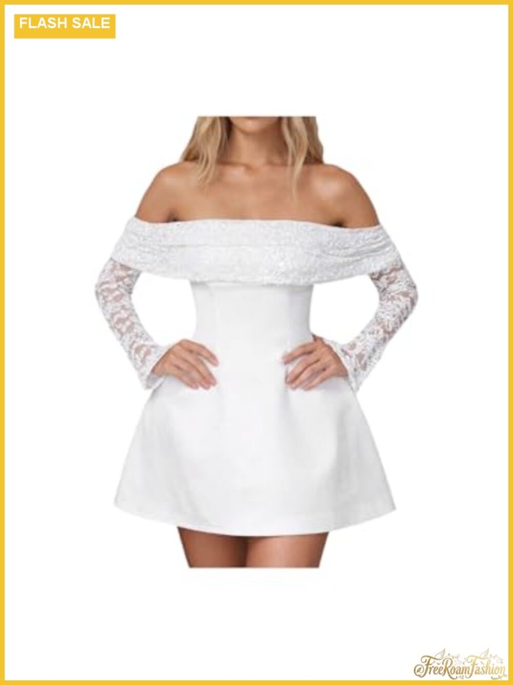 Women's Floral Lace Off Shoulder Long Sleeve Mini Dress